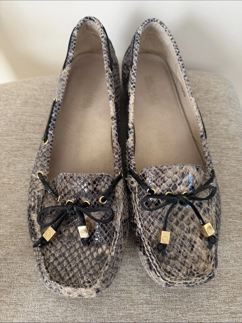 Michael Kors Leather Snake-Print Driving Moccasins Size 10